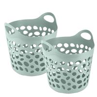 Flexibele wasmand/opbergmand - 2x - rond - groen - 62 liter - D40 x H39 cm Flexibele wasmand/opbergmand - 2x - rond - groen - 62 liter - D40 x H39 cm