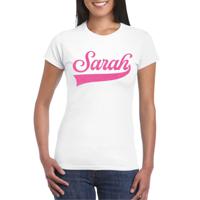 Verjaardag cadeau T-shirt voor dames - Sarah - wit - glitter roze - 50 jaar