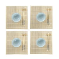 16-delige sushi serveer set aardewerk voor 4 personen licht blauw/wit