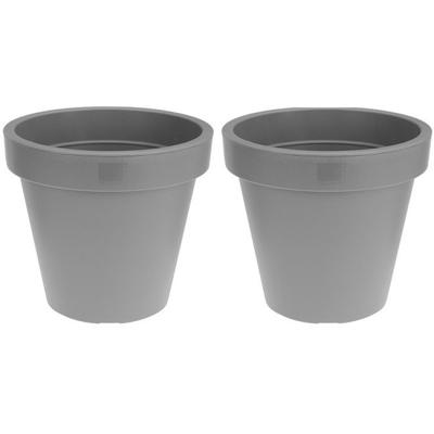 Bloempot/plantenpot voor binnen en buiten - 2x - D25 x H23 cm - lichtgrijs - kunststof