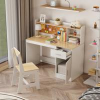 Kindertafel & Stoel Set Kinderbureau van Hout met Planken & Lade Natuur