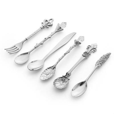 2Sets Vintage mini koffie lepels pak Royal stijl metaal gesneden koffie fruit Cutler dessert flatware keuken tools zilver
