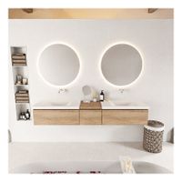 Mondiaz Bukla 200cm badmeubel met module 40 kleur washed oak met 3 lades wastafel dubbel zonder kraangat kleur talc