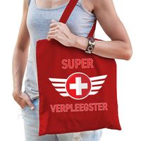 Bellatio Decorations cadeau tas voor verpleegkundige - rood - katoen - 42 x 38 cm - kruis - Feest Boodschappentassen - thumbnail
