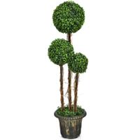Kunstplant 115 cm Kunstboom met Pot en 3 Ballen Decoratieve Kunstplant Vormsnijboom Bolboom Kamerplant Potplant Groen