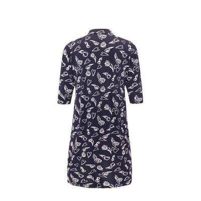 Yoek gebloemde blousejurk TULIP/HEART donkerblauw/wit