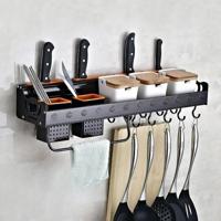 C versie 60cm 2 kopjes 10 haken keuken multifunctionele wand-gemonteerde kruiderij houder opslag rek (zwart)