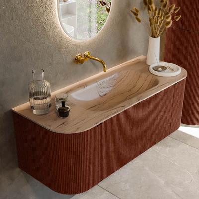 Badmeubel Mondiaz Kurve-Dlux | 120 cm | Meubelkleur Ruby | Wastafelkleur Arena | Solid surface | Wasbak midden spoelbak | Zonder kraangat(en)