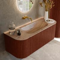 Badmeubel Mondiaz Kurve-Dlux | 120 cm | Meubelkleur Ruby | Wastafelkleur Arena | Solid surface | Wasbak midden spoelbak | Zonder kraangat(en)