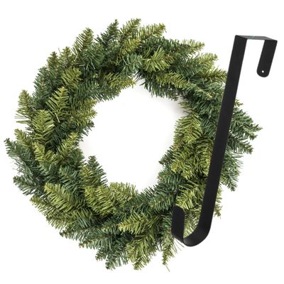 Kerstkrans/dennenkrans - groen - incl. hanger 37,5 cm - D40 cm - kunststof