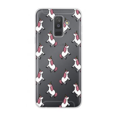 Eenhoorns overal: Samsung Galaxy A6 Plus (2018) Transparant Hoesje
