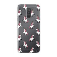 Eenhoorns overal: Samsung Galaxy A6 Plus (2018) Transparant Hoesje