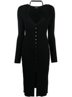 Blumarine robe mi-longue en laine vierge à col v - Noir