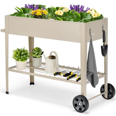 Verhoogd Tuinbed met Plank en 2 Wielen Verhoogd Metalen Tuinbed Plantenbak met Haak en Handvat Groentebed Kruidenbed Groot