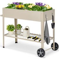 Verhoogd Tuinbed met Plank en 2 Wielen Verhoogd Metalen Tuinbed Plantenbak met Haak en Handvat Groentebed Kruidenbed Groot