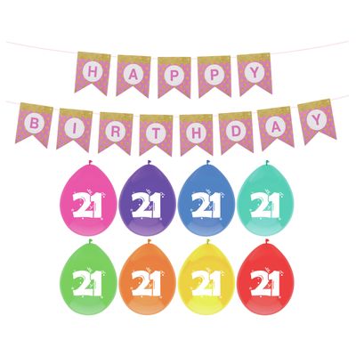 Verjaardag 21 jaar geworden versiering - 16x thema ballonnen - 1x Happy Birthday slinger 300 cm Verjaardag 21 jaar geworden versiering - 16x thema ballonnen - 1x Happy Birthday slinger 300 cm