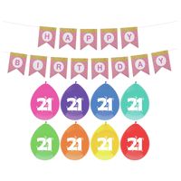 Verjaardag 21 jaar geworden versiering - 16x thema ballonnen - 1x Happy Birthday slinger 300 cm