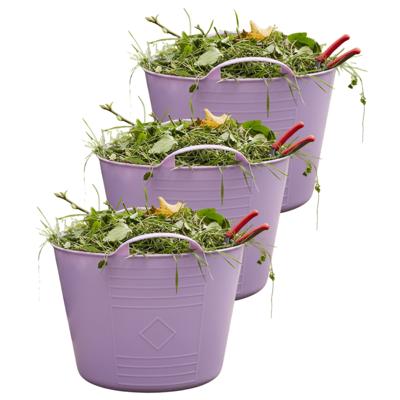 Flexibele kuip / emmer - 3x - lila paars - 15 liter - kunststof - 35 x 28 cm - met handvatten