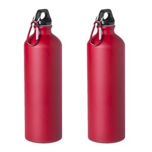 2x Stuks aluminium waterfles/drinkfles rood met schroefdop en karabijnhaak 800 ml