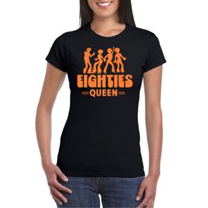 Verkleed T-shirt voor dames - eighties queen - zwart/oranje - jaren 80/80s - carnaval