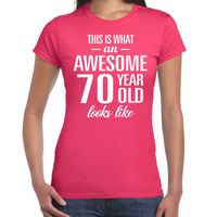 Awesome 70 year / 70 jaar cadeau t-shirt roze dames - thumbnail