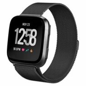 Fitbit Versa 1 / 2 & Lite milanese bandje - Maat: Large - Zwart