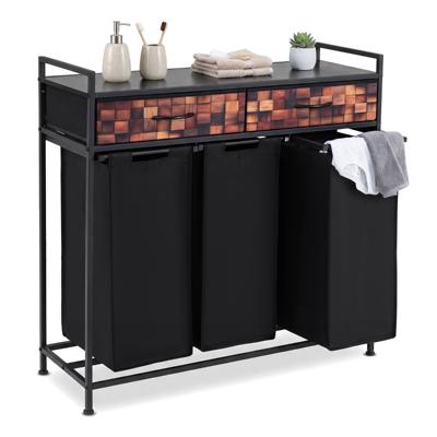 Driedelige Wasmandenset Bestaande uit een Opbergrek met Drie Uitneembare Stoffen Wasmanden