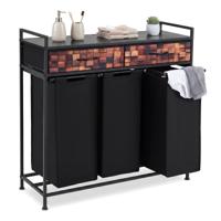 Driedelige Wasmandenset Bestaande uit een Opbergrek met Drie Uitneembare Stoffen Wasmanden