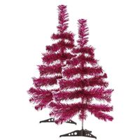 2x stuks kleine fuchsia roze kerstbomen van 60 cm - thumbnail