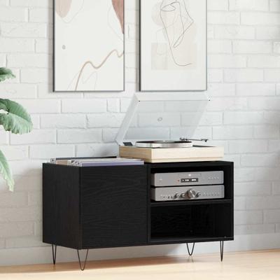 Platenkast met plank Zwart eiken 85 x 38 x 48 cm Bewerkt hout