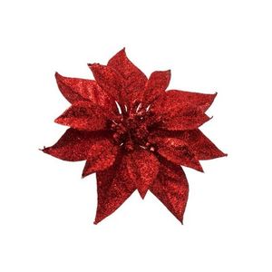 1x Kerstboomversiering bloem op clip rode kerstster 18 cm