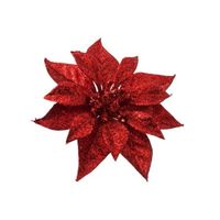 1x Kerstboomversiering bloem op clip rode kerstster 18 cm - thumbnail