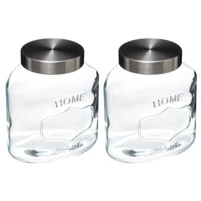2x stuks voorraadbussen/voorraadpotten 1L glas met RVS deksel
