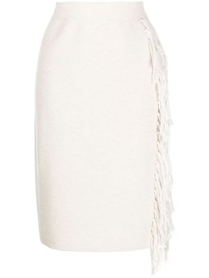 Onefifteen jupe mi-longue à franges - Blanc