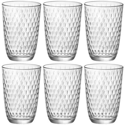Bormioli Rocco Drinkglazen - 6x stuks - transparant - glas - relief - 390 ml - waterglazen