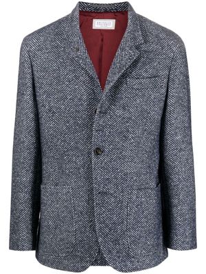 Brunello Cucinelli manteau en maille à chevrons - Bleu