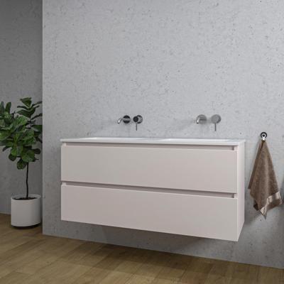 Saniclass Chaci Badkamermeubelset - 120x46x55cm - keramische wastafel wit - 2 wasbakken - zonder kraangaten - 2 lades - mat cotton (beige) SW773928/SW1212783