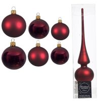 Groot pakket glazen kerstballen 50x donkerrood glans/mat 4-6-8 cm met piek mat - thumbnail