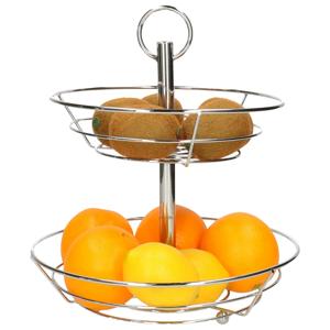 1x 2-laags etagere - rond - zilver - metaal - d26 x h29 cm - fruitschaal/fruitmand