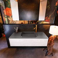 Badkamermeubelset Mondiaz Erin 120 cm met 1 Lade met RIDGE Wastafel Midden Dark grey met 1 kraangat Greeploos Mat Underlayment