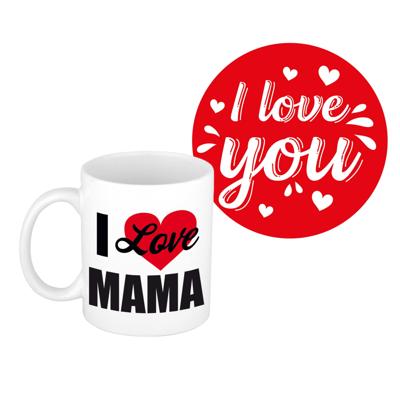 Liefste mama cadeau koffiemok - rood hartje - met I love you onderzetters - moederdag - verjaardag Liefste mama cadeau koffiemok - rood hartje - met I love you onderzetters - moederdag - verjaardag