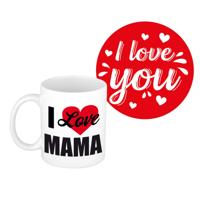 Liefste mama cadeau koffiemok - rood hartje - met I love you onderzetters - moederdag - verjaardag