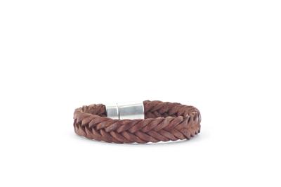 Qoss Heren Armband Gevlochten Leer Tom Bruin - Maat S