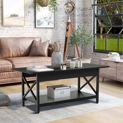 Salontafel Koffietafel met Legplank Woonkamertafel Banktafel voor Woonkamer 110 x 60 x 48 cm (Zwart)