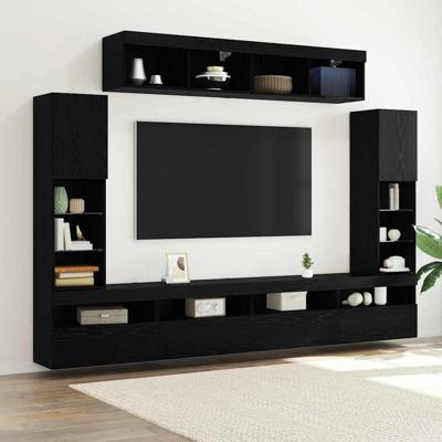 8-delige TV Wandmeubels met LED Zwart Eiken Bewerkt Hout
