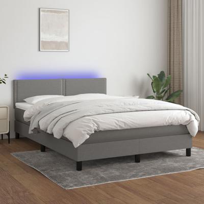 Boxspring met matras en LED stof donkergrijs 140x190 cm