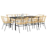 9-delige Tuinset poly rattan glas bruin