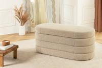 Extravagante gestoffeerde bank VOGUE 115cm taupe bouclé bank met opbergruimte - 46684