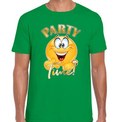Verkleed T-shirt voor heren - party time emoji - groen - themafeest