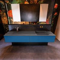 Badkamermeubelset Mondiaz Erin 200 cm met 2 Lades met RIDGE Wastafel Rechts Dark grey Zonder Kraangaten Greeploos Mat Jeans